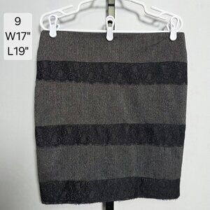 Grass Collection Skirt Juniors 9 Grey Herringbone Lace Stripe Low Rise Pencil